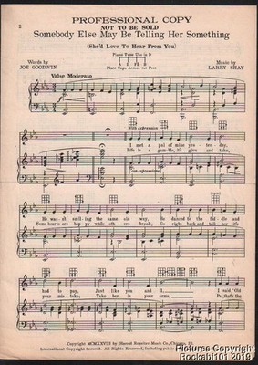 1928 Goodwin & Shay Prof Sheet Music Somebody Else May Be Telling Her Something