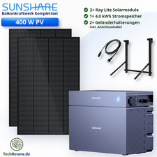 Balkonkraftwerk 400W mit Speicher 4 kWh für Geländerbalkon Sunshare …