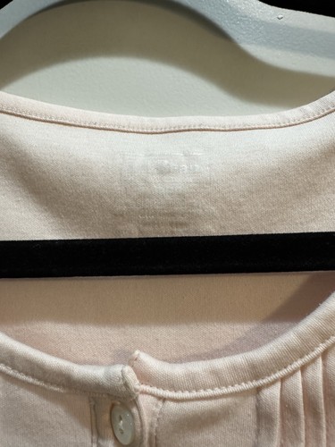 LL BEAN Pink Button Down Pinned Front Top Large Long Sleeve Roll Up Sleeve - Picture 2 of 6