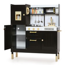 Wooden Kids Play Kitchen, Kitchen Playset for Toddler Kid, Black