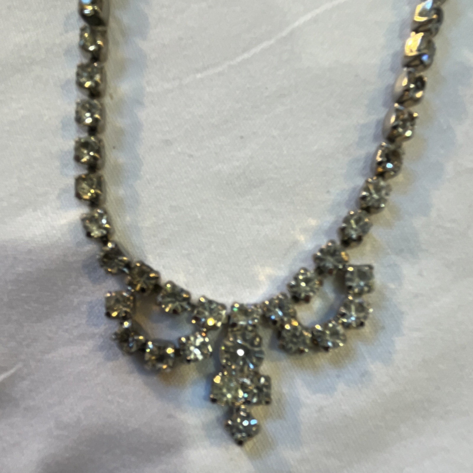 Silver Clear Rhinestone Statement Pendant Necklac… - image 4