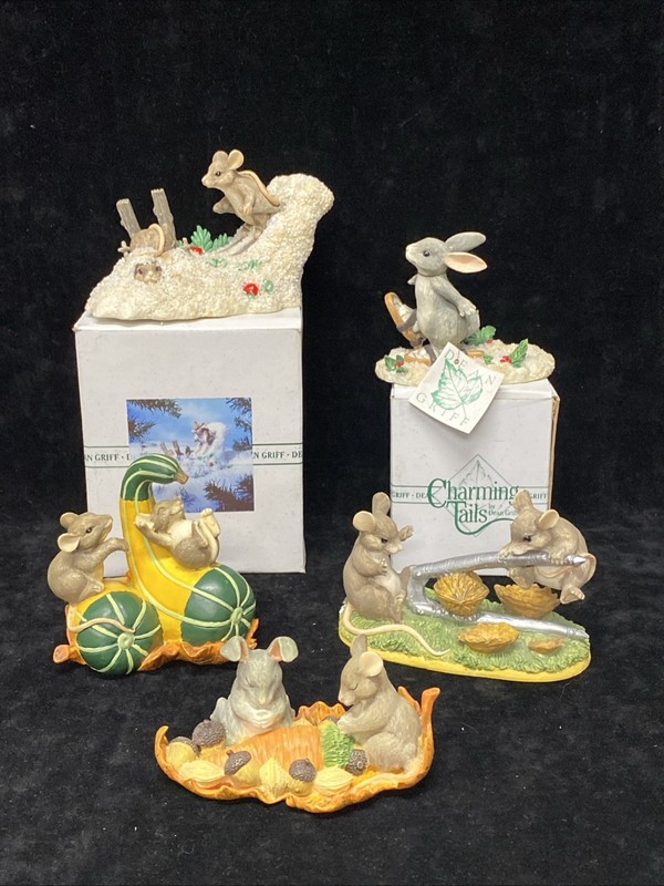 Fitz and Floyd Charming Tails Lot Of 5 Figurines  Bunny Mouse Nut Cracker #1 WE2