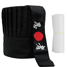 Hibachi Chef Hat, Teppanyaki Tall Chef Cap, Hachimaki Headband Tie, Sushi Hat