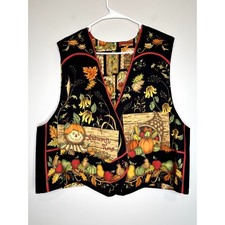 Vintage 1990s Harvest Fall Leaves Scarecrow Reversible Pumpkins Teacher Vest XXL