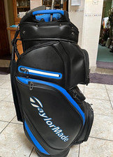 TaylorMade Golf Cart Bag Faux Leather Black/Blue 14 Way Divider Padded Zip