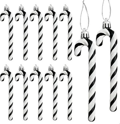 DAHI 12pcs Glitter Christmas Candy Cane Ornaments Plastic Canes Black-a 