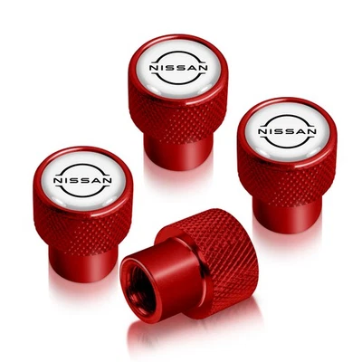 IPICK IMAGE Nissan New Logo in White on Red Aluminum Tire Valve Stem Caps