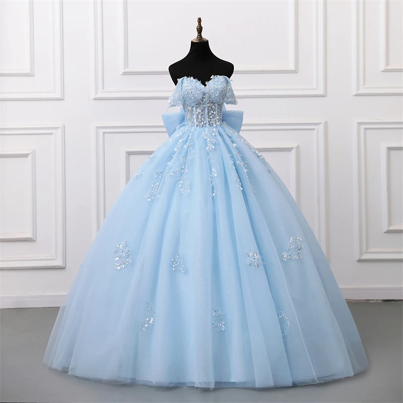 open lace back dress Royal Blue Quinceanera Dresses Beading Sweet 16 Party Vestido de 15 Anos Green / US0 main image 1