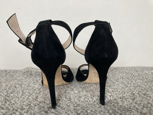 Russell & Bromley Black Suede Ankle Strap Open Toe High Heels Stilettos EU41 UK8 - Picture 4 of 14