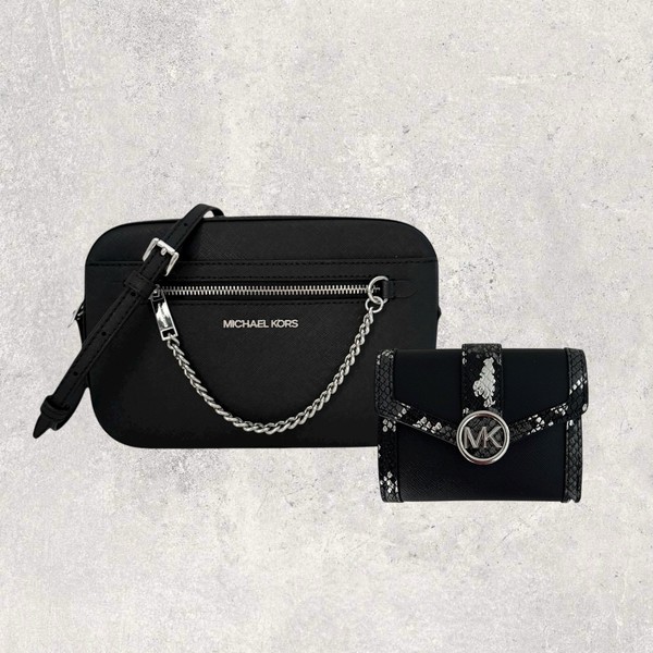 Michael Kors Mk Tasche UmhäNgetasche GeldböRse Jet Set Travel Carmen Schwarz Neu-image