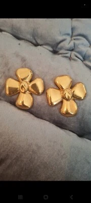 Boucles D'oreilles Clips Vintage Yves Saint Laurent - Strass Doré, Made In France, Occasion Parfait état
