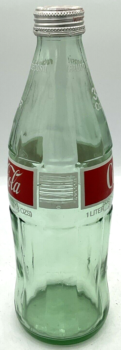 Vintage 33.8 Fl Oz 1 Liter Green Glass Coke Bottle & Cap Coca Cola
