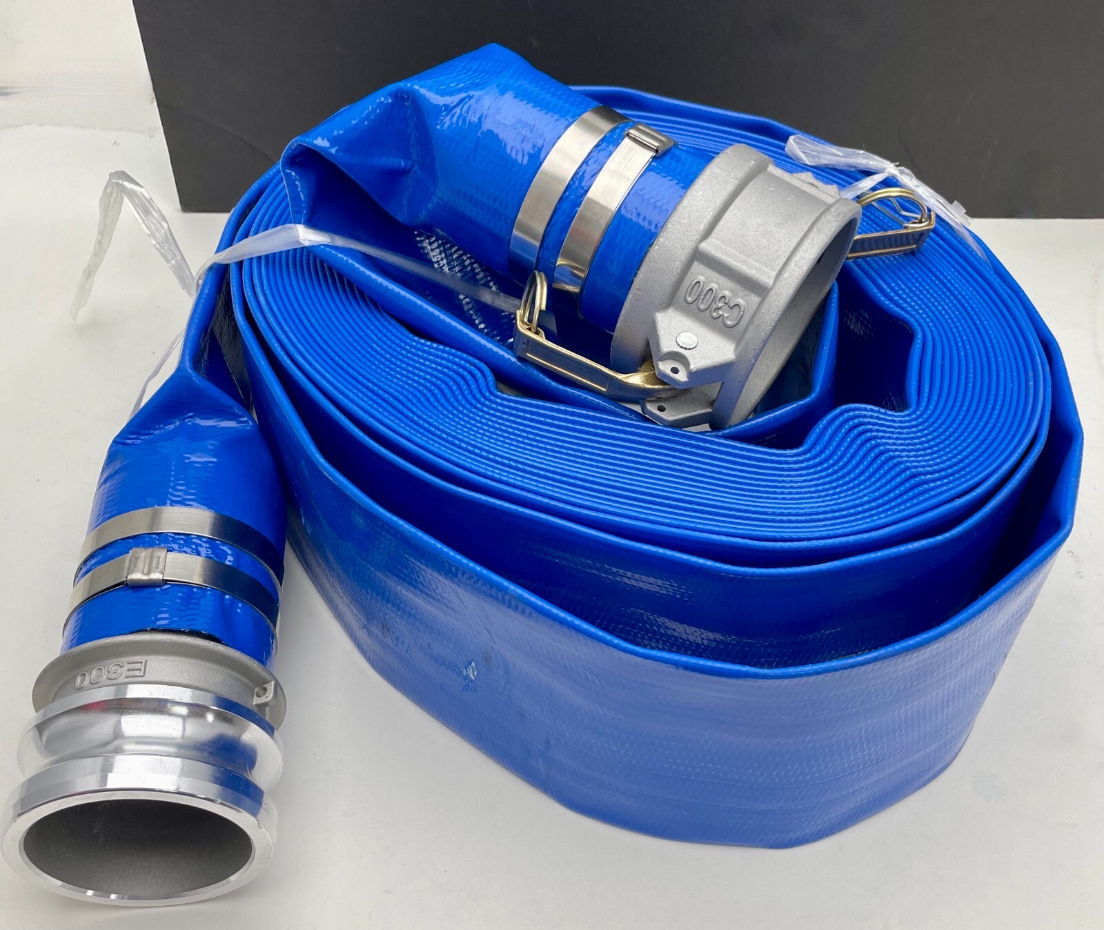 Water Discharge Hose 3 inch x 50ft Blue PVC Lock Fitting 3" x 50 foot 90PSI