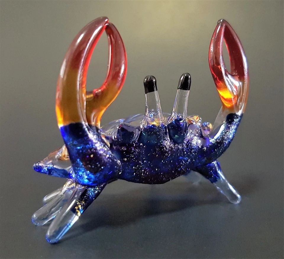 Exquisite Glass CRAB Beautiful Blue Decorative Art Figure Glitter Glass Ornament - Image 4 of 4