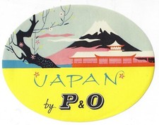 Vintage NOS P & O Peninsular Oriental Steam Navigation Luggage Label Japan Fuji