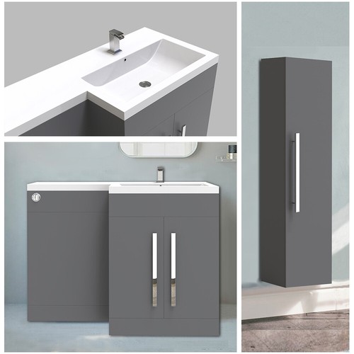 Gloss Grey L Shape Bathroom Furniture Suite