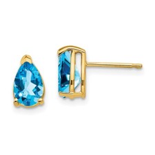 9mm 14K Yellow Gold 8x5mm Pear Blue Topaz Earrings