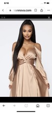 Fashion Nova Mansion Dinner Party Gold Satin Gown Size Medium