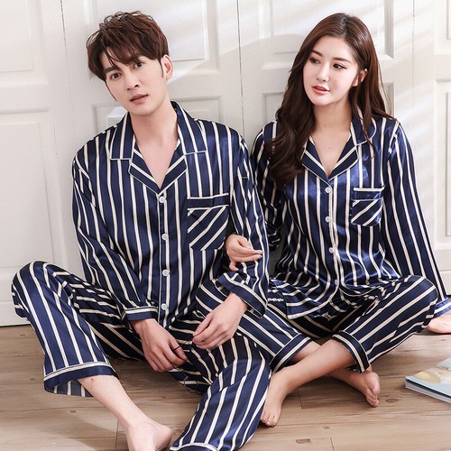 Women Men Silk Satin Pajamas Sets Long Sleeve Pyjamas Couple Sleepwear  Nightwear | eBay