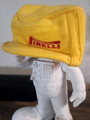 Vintage WPS Pirelli Yellow Knit Brimmed Beanie Flat Top Hat 