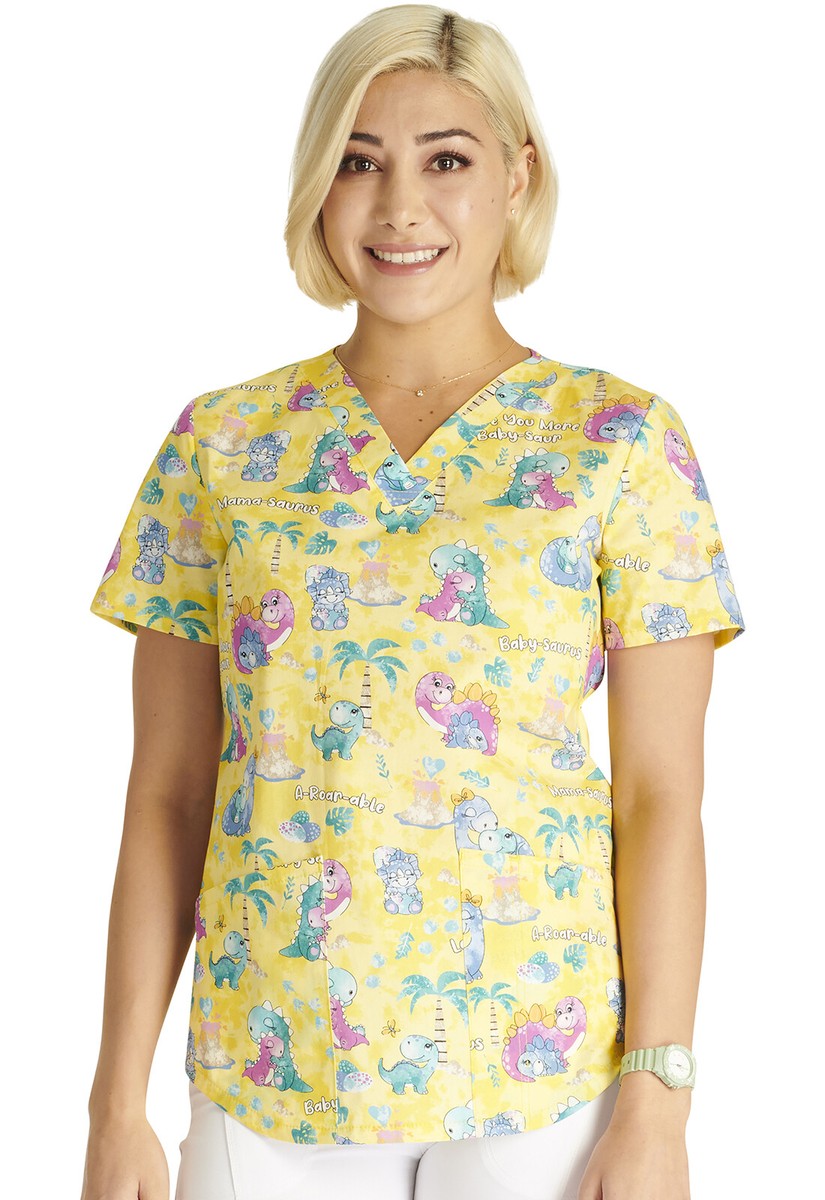 Baby-Saur Love Cherokee Scrubs Dinosaur Print V Neck Top CK652