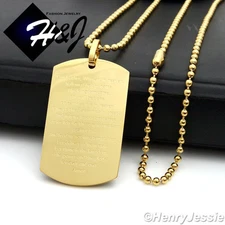 24"Stainless Steel 2.5mm Gold Plated Beads Chain Bible Verse Dog Tag Pendant*G70