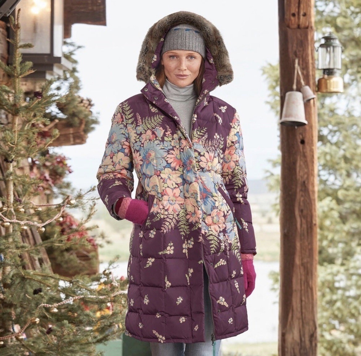 NEW Sundance Easy Wind Plum Purple Floral Long Puffer Parka Coat XS $248 Boho