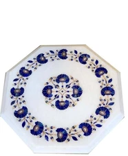 15" Marble side end Table Top  Precious stones Inlay handmade Home Decor