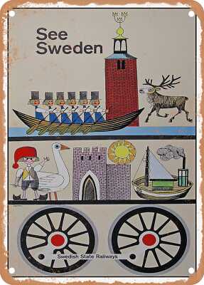 METAL SIGN - 1962 See Sweden Swedish State Railways Vintage Ad