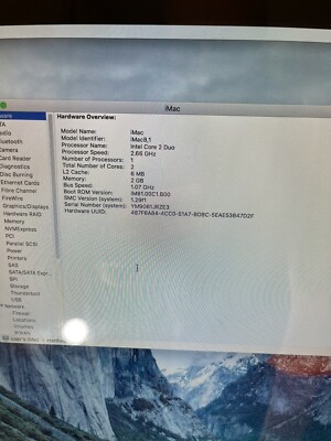 20'' Apple iMac A1224 Core 2 Duo @ 2.66GHz 2GB RAM 250GB HDD *OS X