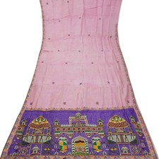 Vintage Pink Sarees 100 Pure Silk Hand Embroidered Sari 5YD Decor Craft Fabric