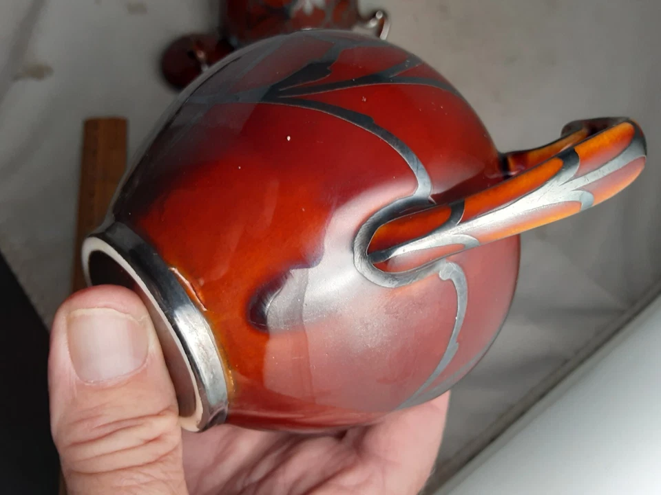 LENOX Brown Pottery Sterling Silver Overlay creamer 31/2" - Image 4 of 4