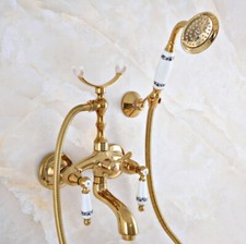 Luxury Gold Color Brass Wall Mounted Clawfoot Bath Tub Faucet with Hand Shower
