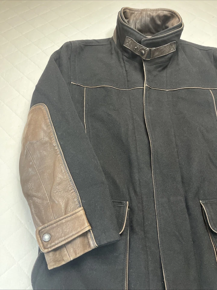 Chaqueta Paul Stuart Para Hombre Pequeña Dos Tonos Mezcla Lana Acentos Cuero Foto 3 de 4