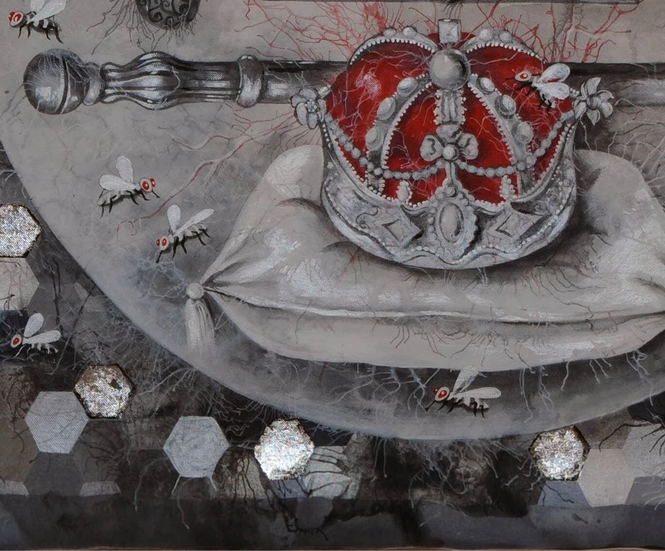 painting contemporary art modern esoteric symbol royal crown scepter bees nest — 第 3/4 张图片