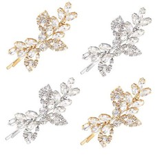 4 Pieces Rhinestone Bridal Hair Clip Leaf Wedding Hairpin Bride Silver Gold