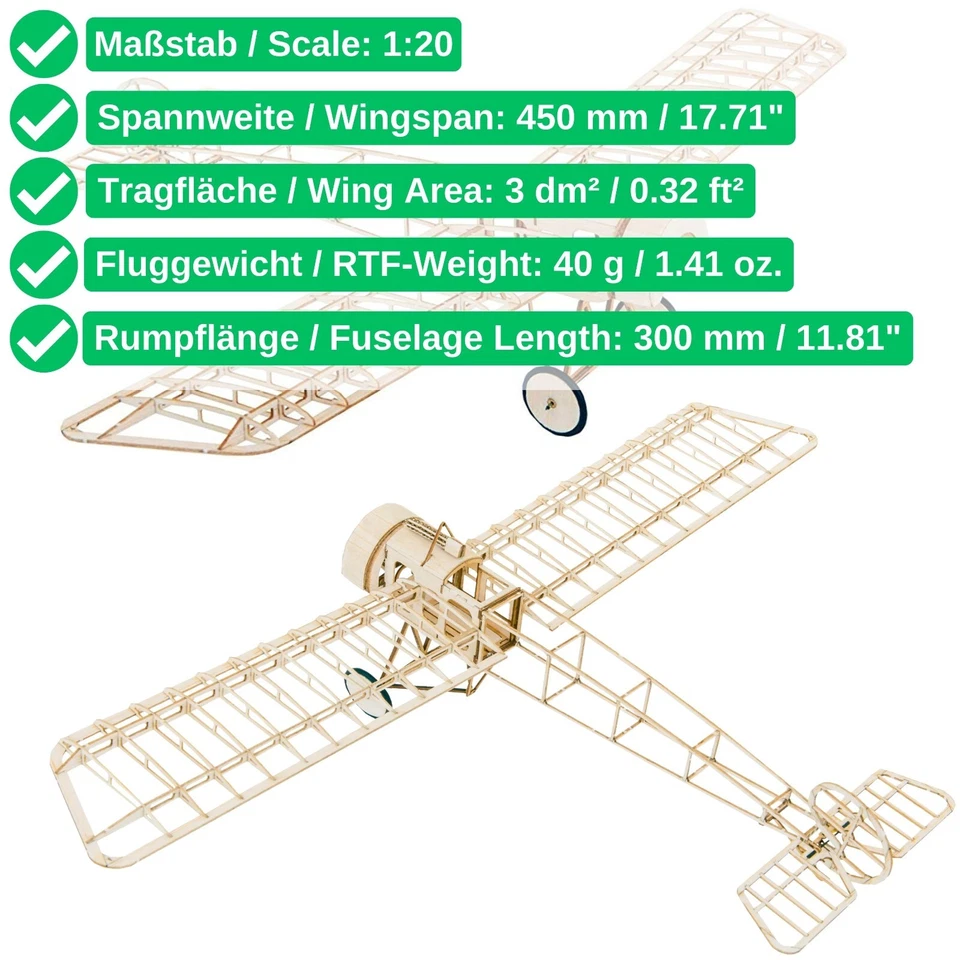 Fokker E.3 Slow Flyer KIT Lasercut RC Modellflugzeug Modellflugzeug Baukasten - Bild 2 von 4