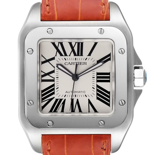 Cartier Santos 100 Silver Dial Orange 