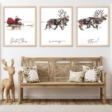 AnyDesign 3Pcs Christmas Wall Art Prints 8x10in Santa Claus Reindeer with Sle...