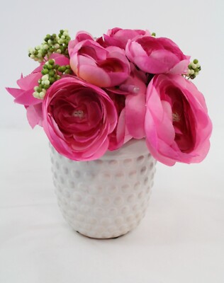 Bethlehem Lights Small Ranunculus Pink Floral Bouquet Vase, Lights Do Not Work