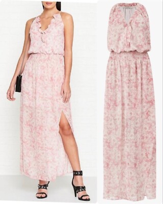 ALL SAINTS Nylah Rosa rose Floral Maxi Dress side slit faux wrap sleeveless S