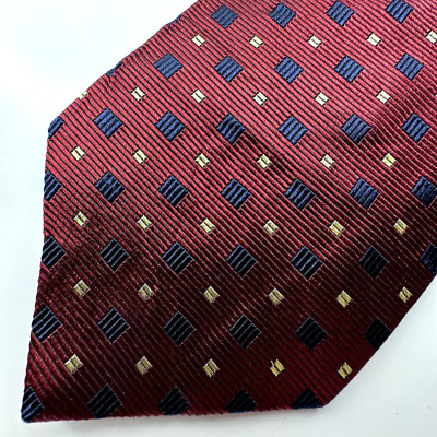 Altea Mens Tie Necktie Red Blue Yellow Polka Dot Squares Silk Classic Length