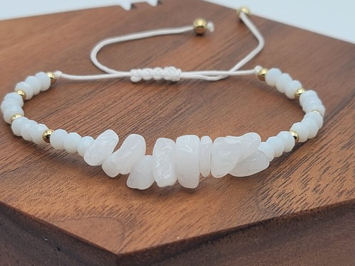 Milky Quartz Chip Adjustable Chip Bracelet Handmade - Picture 8 of 9