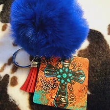 Western Cross Pom Pom Tassel Keychain Custom Key Ring