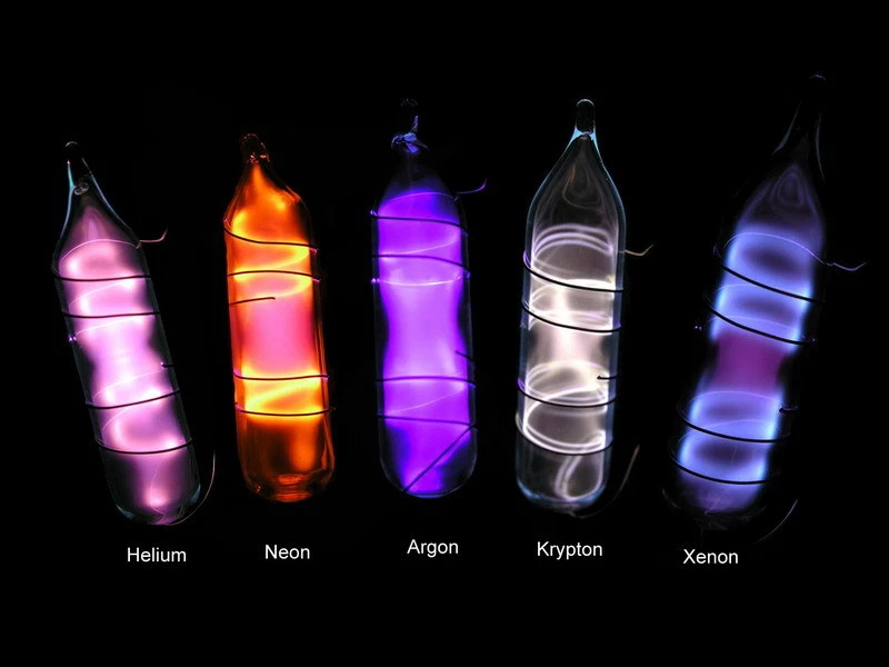 Set of noble gases in ampoules - Helium Neon Argon Krypton Xenon discharge lamps