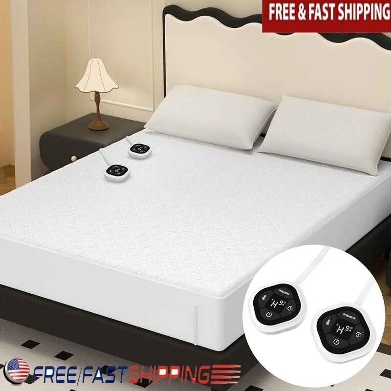Electric Heated Mattress Pad Queen Size Zoned Dual Control Energy-efficient New