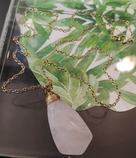 Vintage ROSE QUARTZ Geometric Wire Wrapped Pendant on 18" Gold Plated Necklace