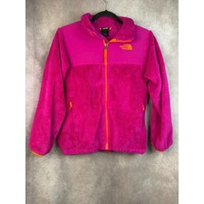 The North Face Girls Denali Fleece Jacket Bright Pink Orange Full Zip Size L Kid