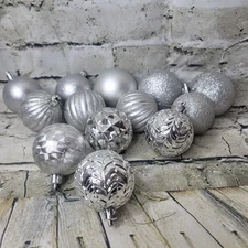 Vickerman Various Size Silver Glitter Embossed Christmas Ball Ornaments Lot 12