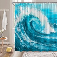 Beach Ocean Shower Curtain Sea Wave Nautical Scenery Landscape Polyester Fabr...